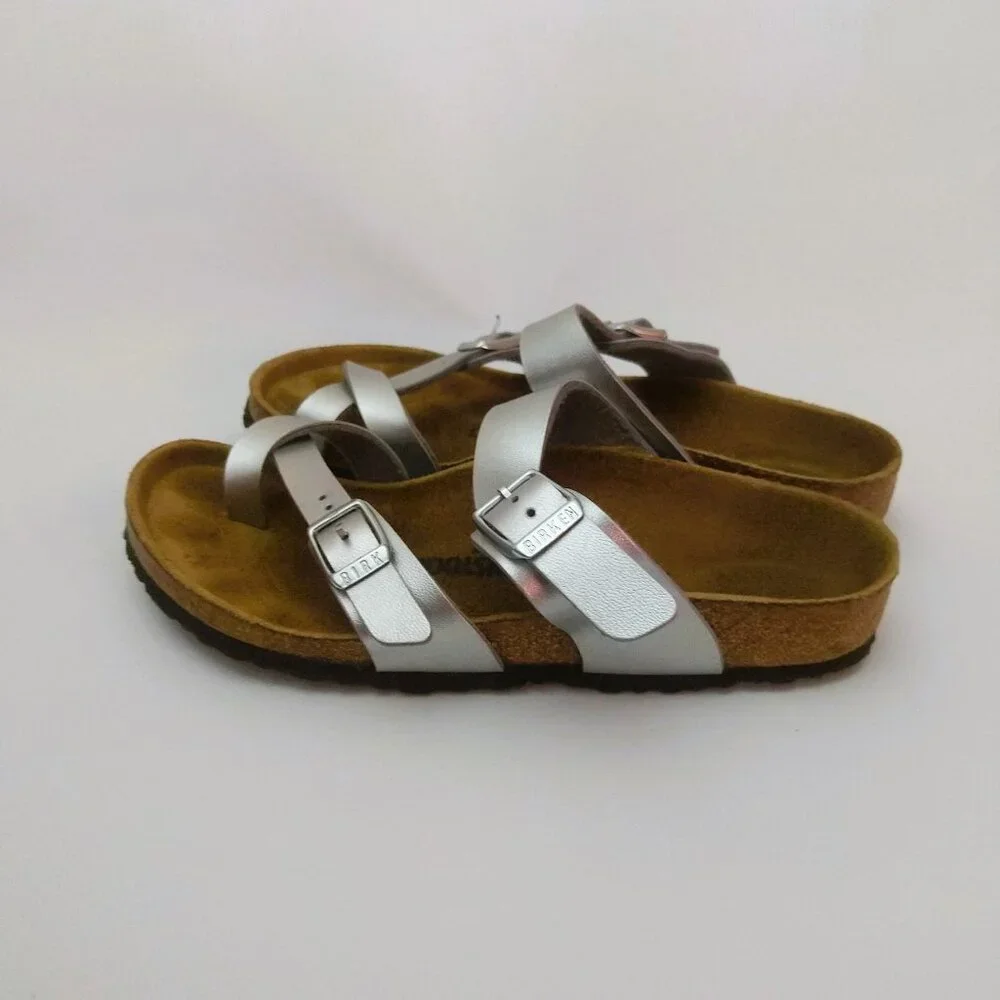 Birkenstock Kids Metallic Silver Two-Band Sandals